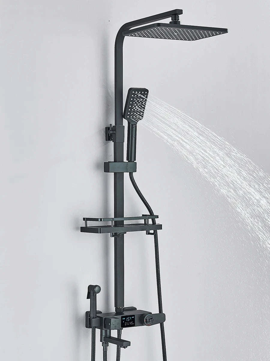 Black Digital Display Thermostatic Shower Faucet Set-Matte Black / GERMANY