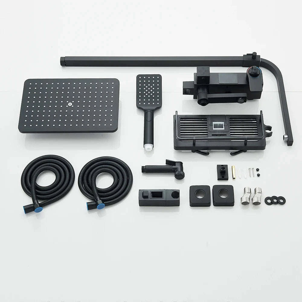 Black Digital Display Thermostatic Shower Faucet Set-Matte Black / GERMANY