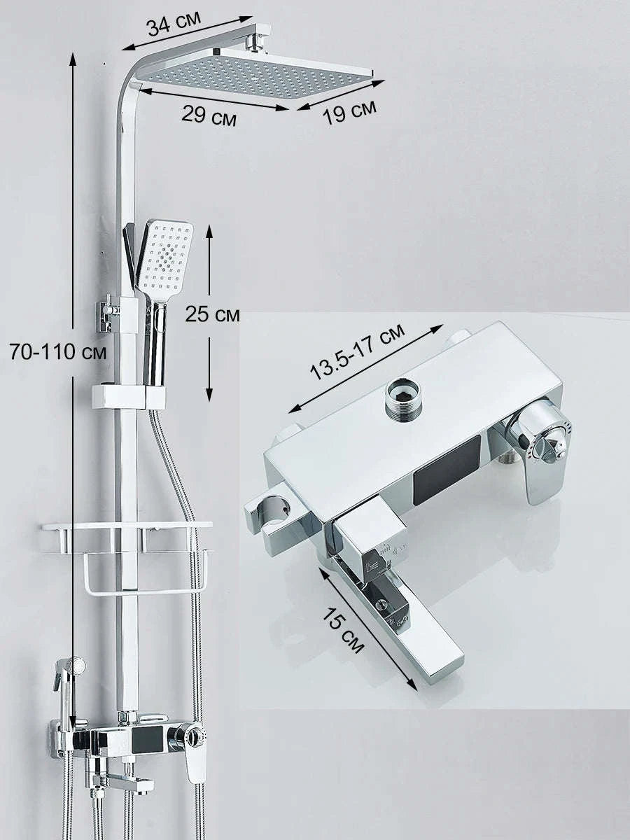 Black Digital Display Thermostatic Shower Faucet Set-Matte Black / GERMANY