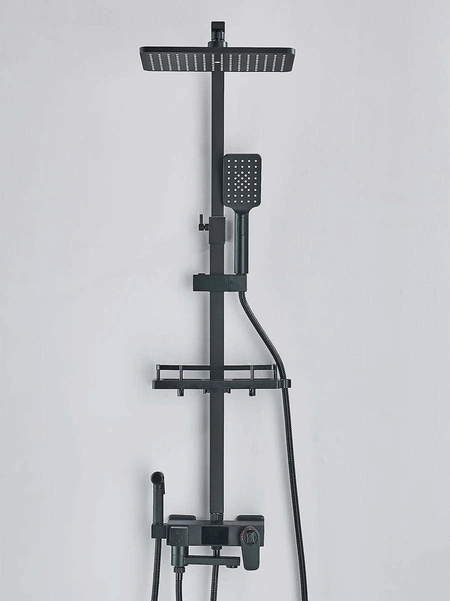 Black Digital Display Thermostatic Shower Faucet Set-Matte Black / GERMANY