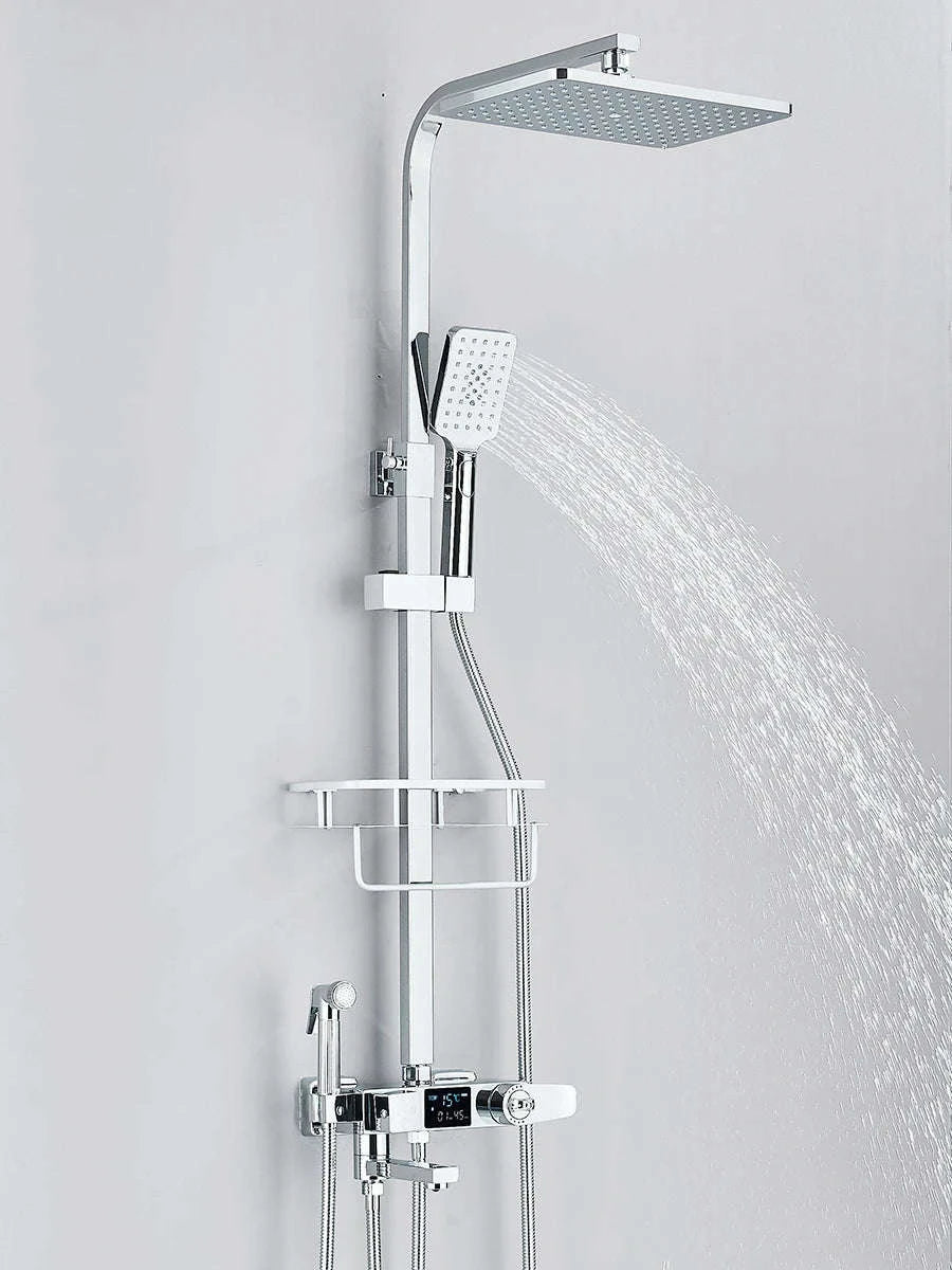 Black Digital Display Thermostatic Shower Faucet Set-Matte Black / GERMANY