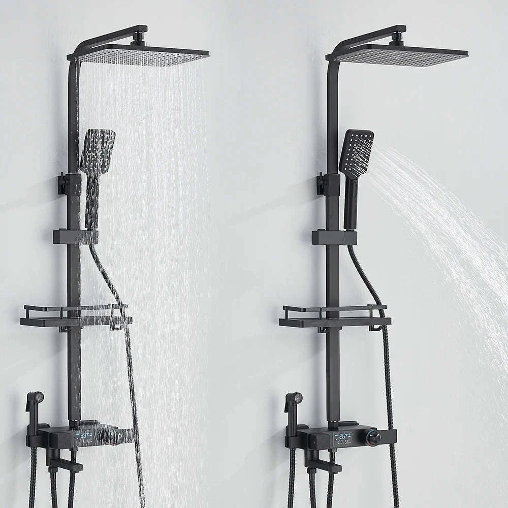 Black Digital Display Thermostatic Shower Faucet Set-Matte Black / GERMANY