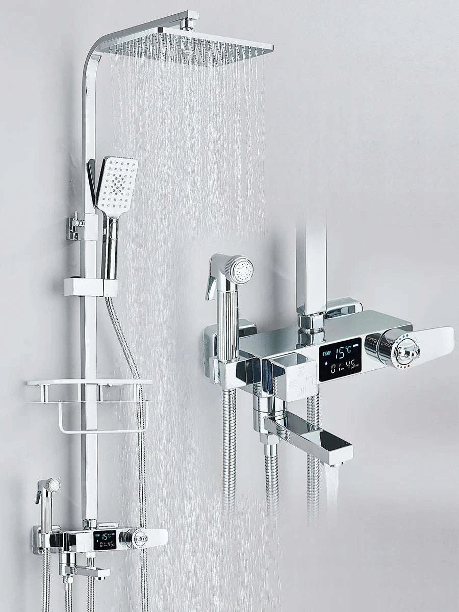 Black Digital Display Thermostatic Shower Faucet Set-Matte Black / GERMANY