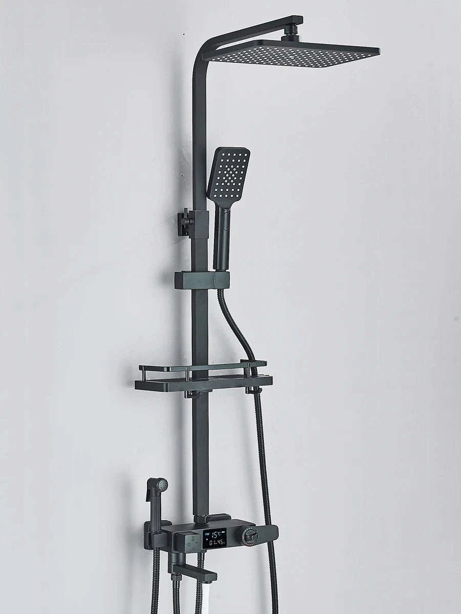 Black Digital Display Thermostatic Shower Faucet Set-Matte Black / GERMANY