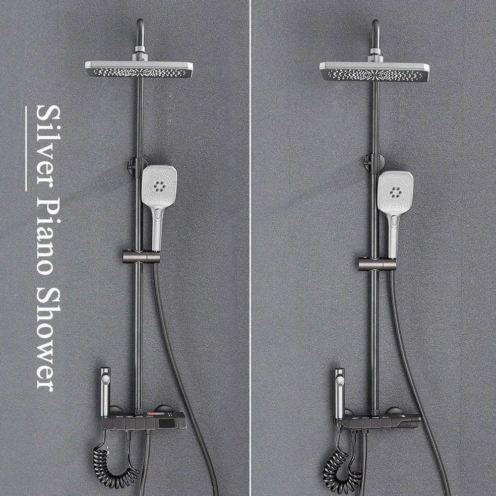 Black Digital Shower Set with Rainfall Head and Hand Shower-White / Poland