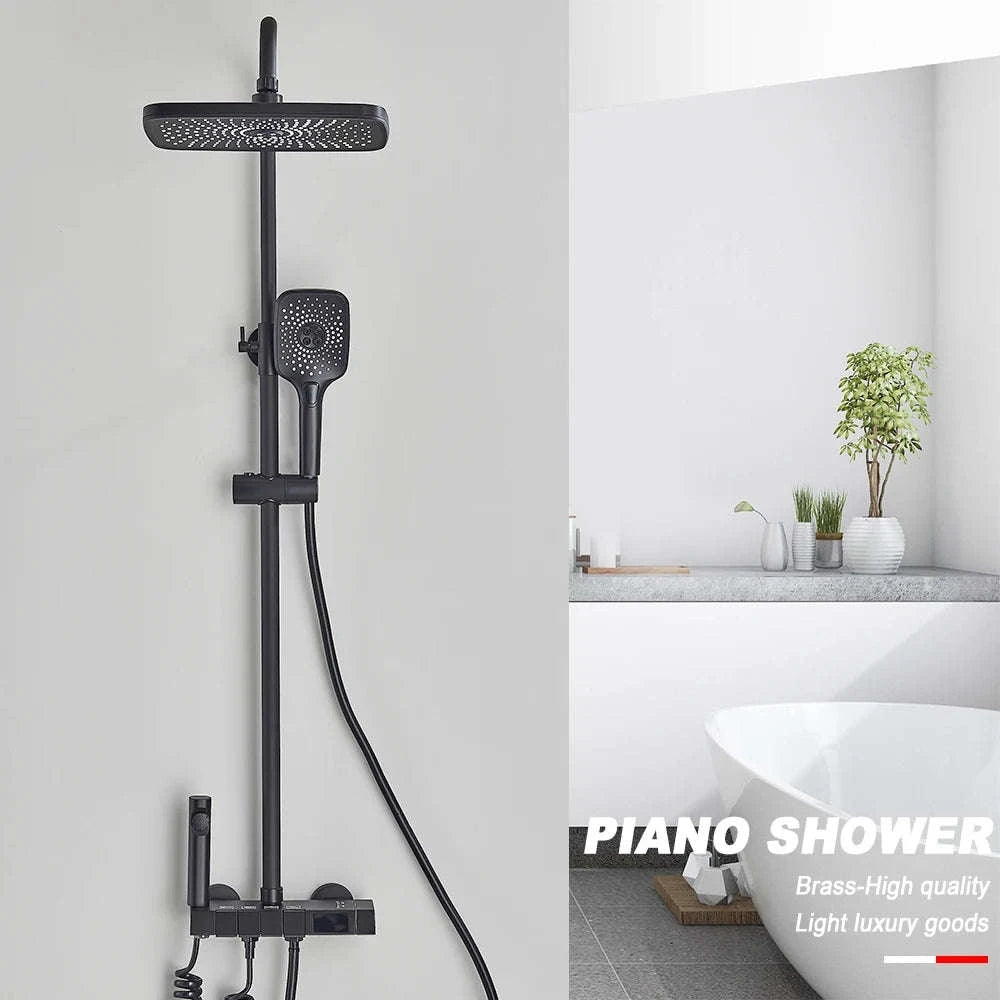 Black Digital Shower Set with Rainfall Head and Hand Shower-White / Poland