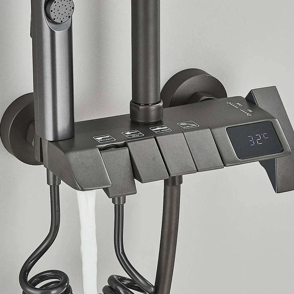 Black Digital Shower Set with Rainfall Head and Hand Shower-White / Poland