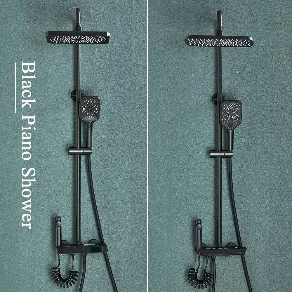 Black Digital Shower Set with Rainfall Head and Hand Shower-White / Poland