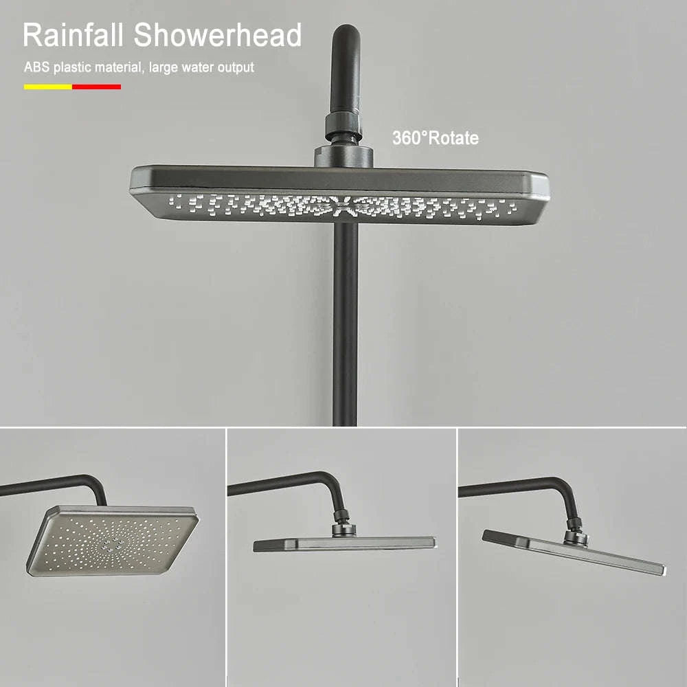 Black Digital Shower Set with Rainfall Head and Hand Shower-White / Poland