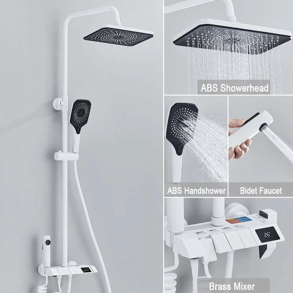 Black Digital Shower Set with Rainfall Head and Hand Shower-White / Poland