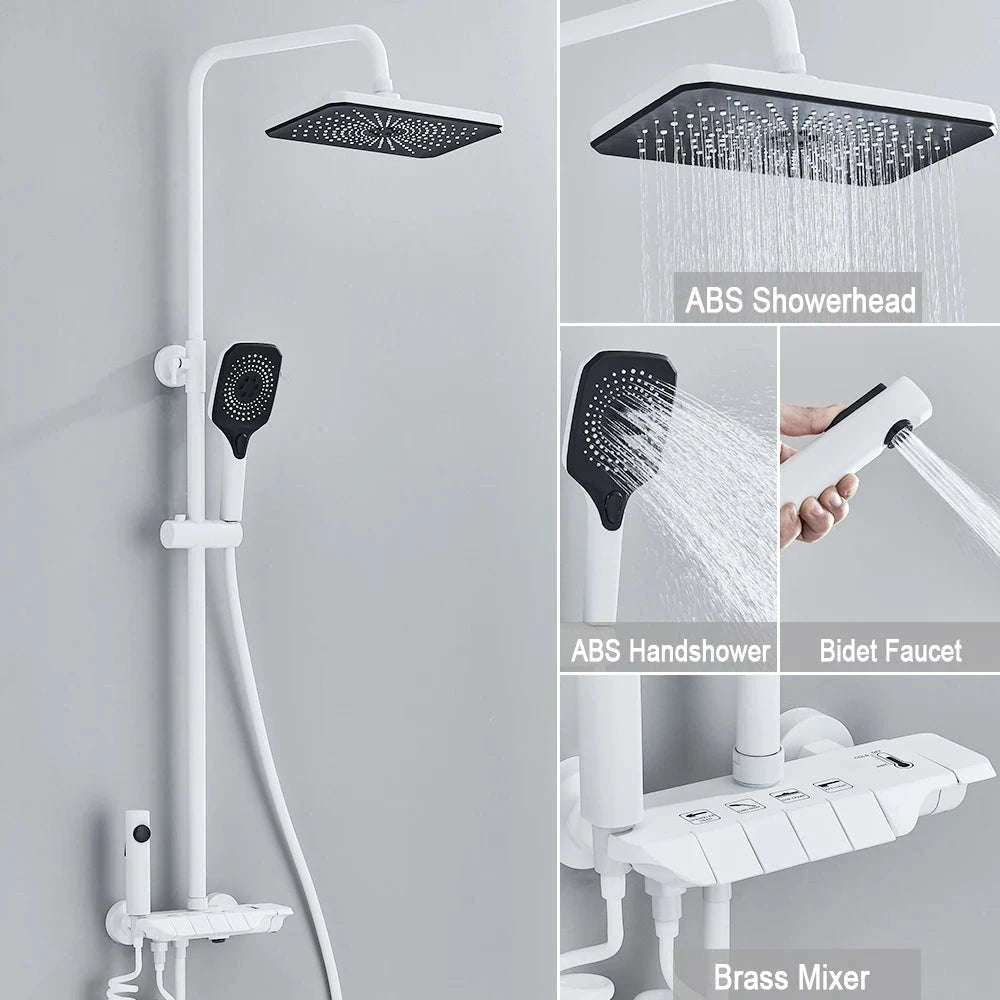 Black Digital Shower Set with Rainfall Head and Hand Shower-White / Poland