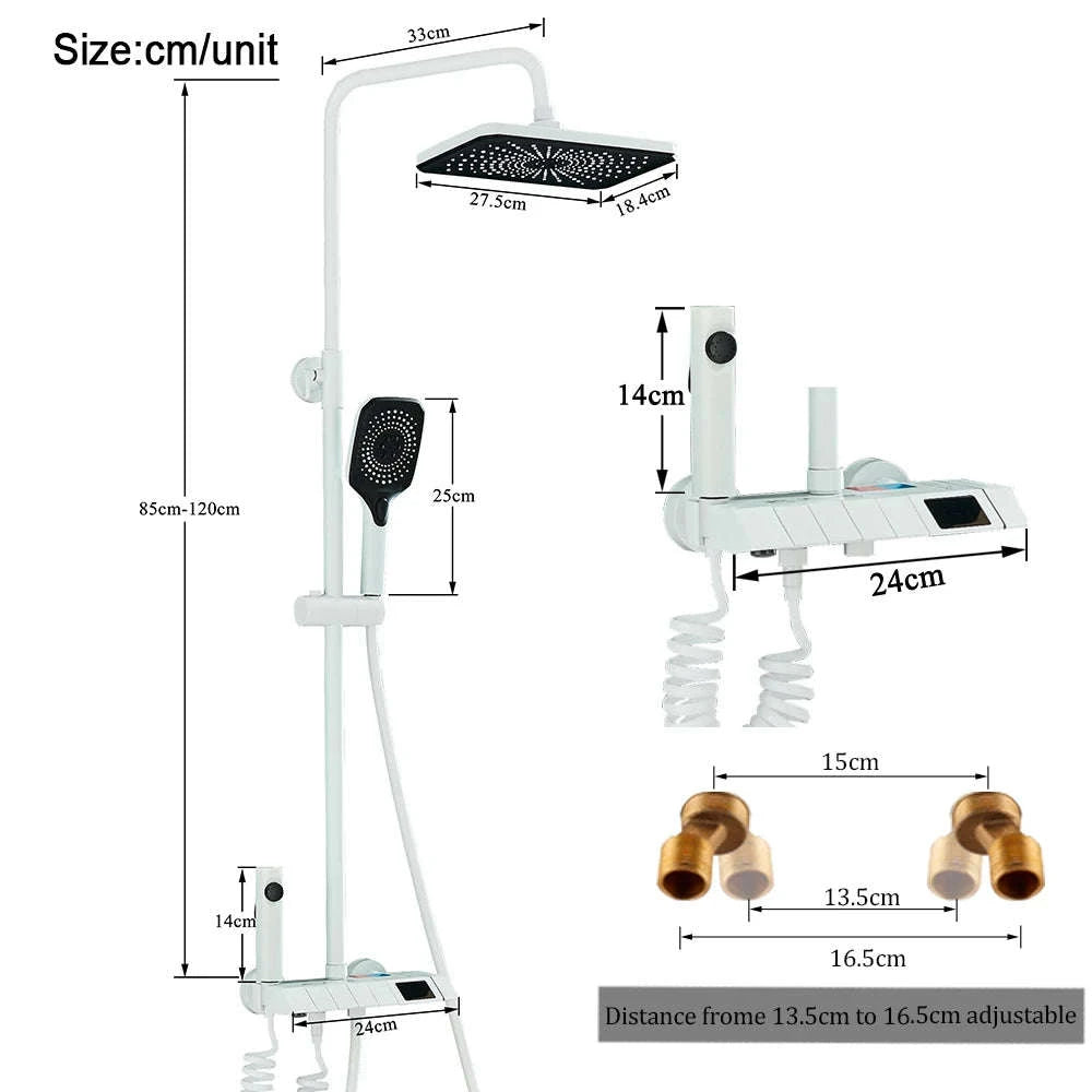 Black Digital Shower Set with Rainfall Head and Hand Shower-White / Poland