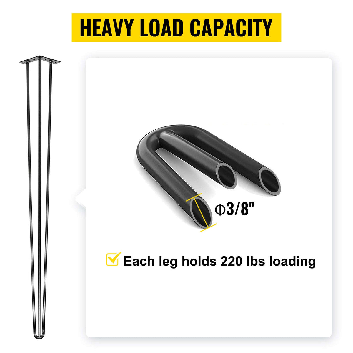 Black Hairpin Table Legs Set of 4, 36 in, Carbon Steel, 3 Rods-4 PCS 36 inch / Poland