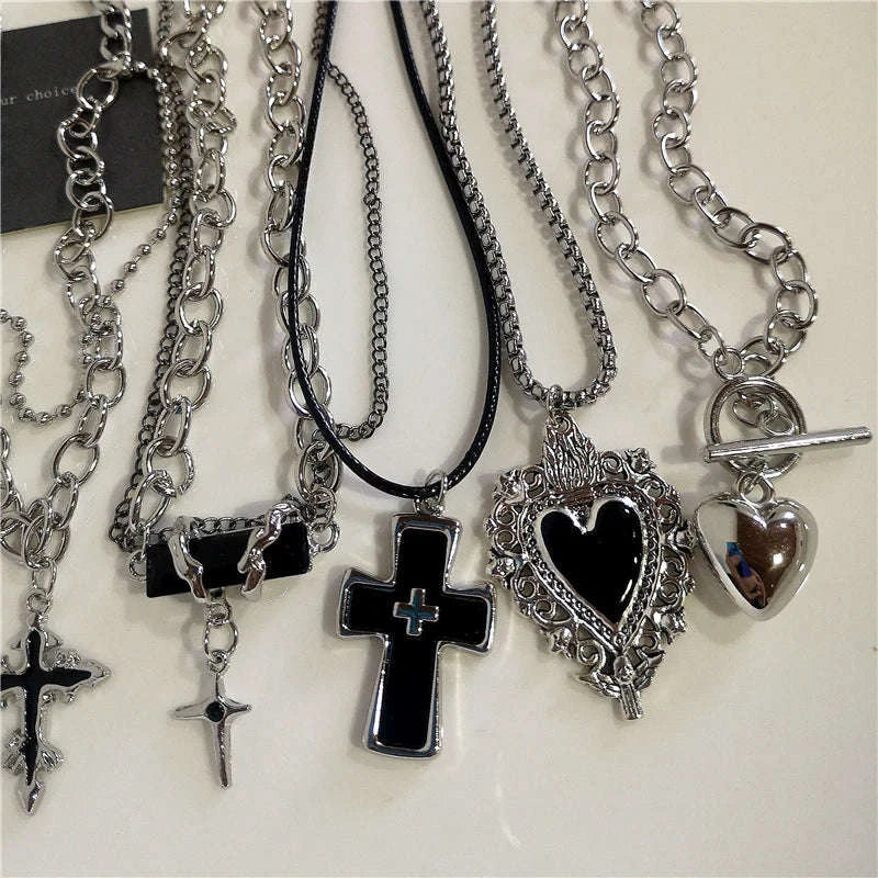 Black Heart Cross Punk Rock Necklace-2