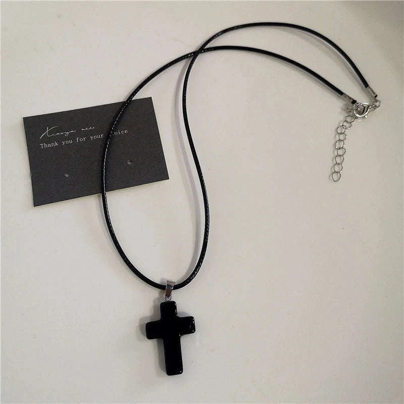 Black Heart Cross Punk Rock Necklace-2