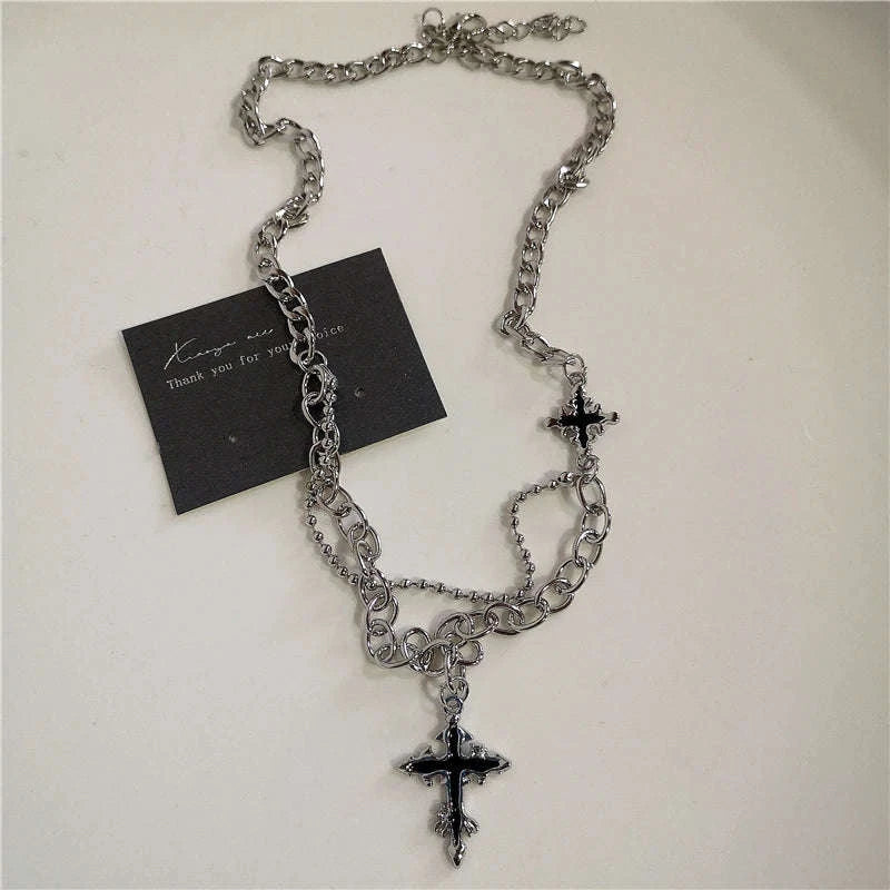 Black Heart Cross Punk Rock Necklace-2