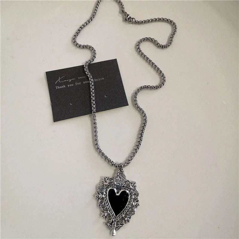 Black Heart Cross Punk Rock Necklace-2