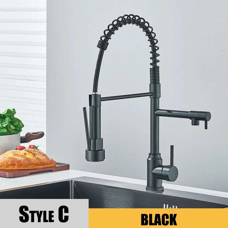 Black Kitchen Faucet Pull-Down Hot & Cold Mixer-Brushed Nickel / United States