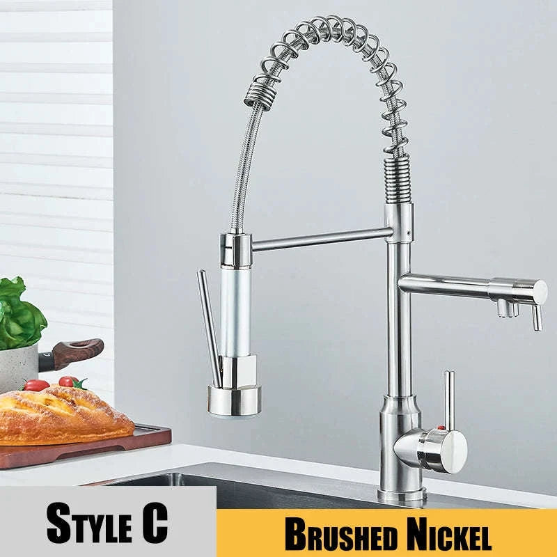Black Kitchen Faucet Pull-Down Hot & Cold Mixer-Brushed Nickel / United States