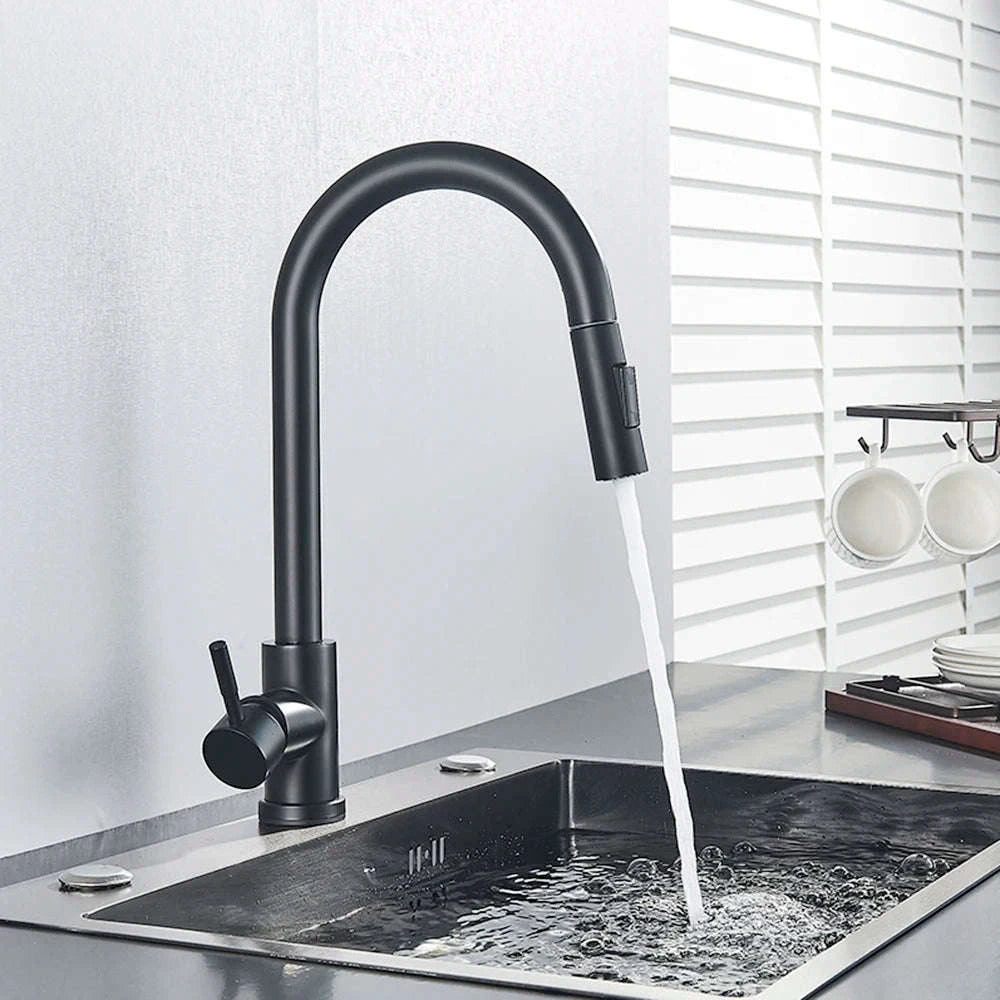 Black Kitchen Faucet with Pull-Out Dual-Function Spray-Brushed Gold / Poland