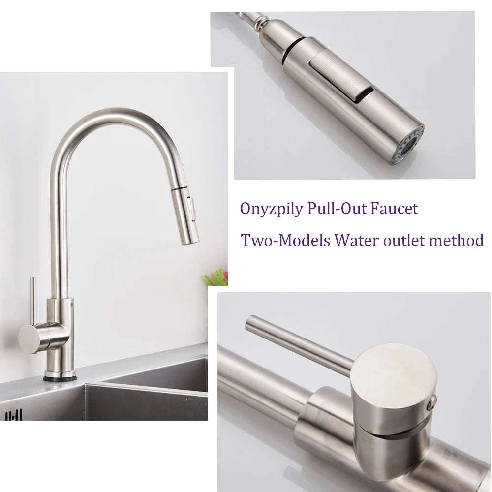 Black Kitchen Faucet with Pull-Out Dual-Function Spray-Brushed Gold / Poland