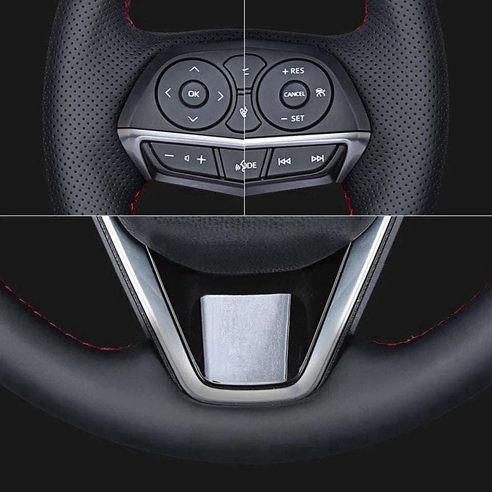 Black Leather VW Steering Wheel Cover-Red Thread
