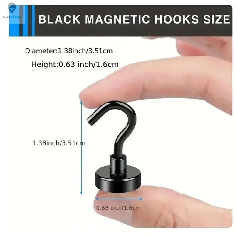 Black Magnetic Hooks – Strong 15 lb Hold for Home, Office, and Garage-6PCs