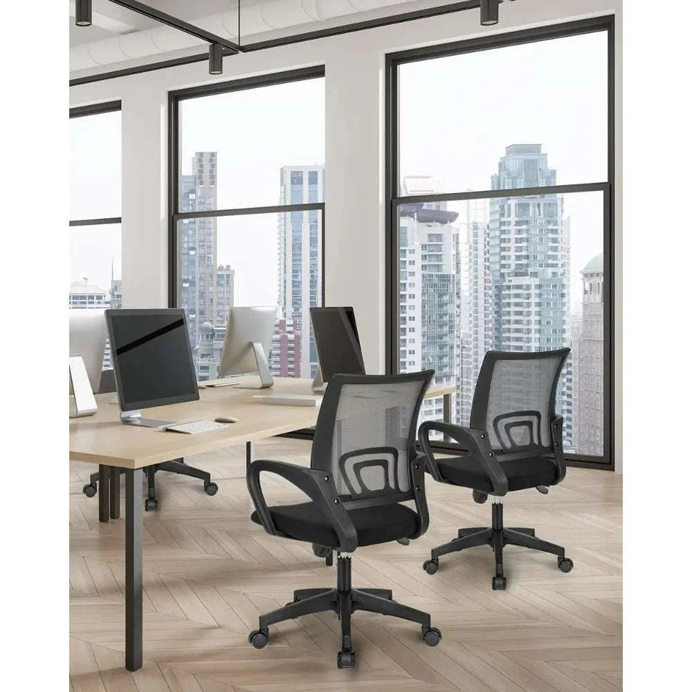 Black Mesh Office Chair with Lumbar Support, Swivel & Adjustable Height-Black / United States