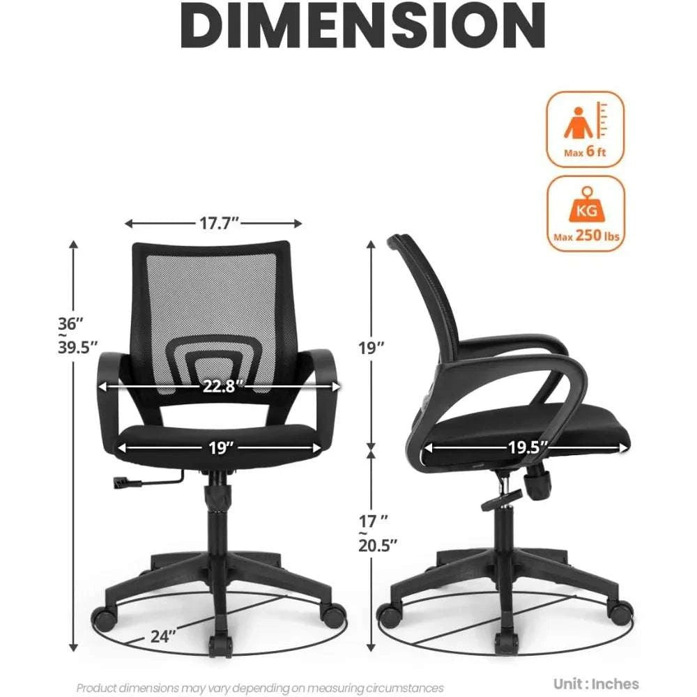 Black Mesh Office Chair with Lumbar Support, Swivel & Adjustable Height-Black / United States