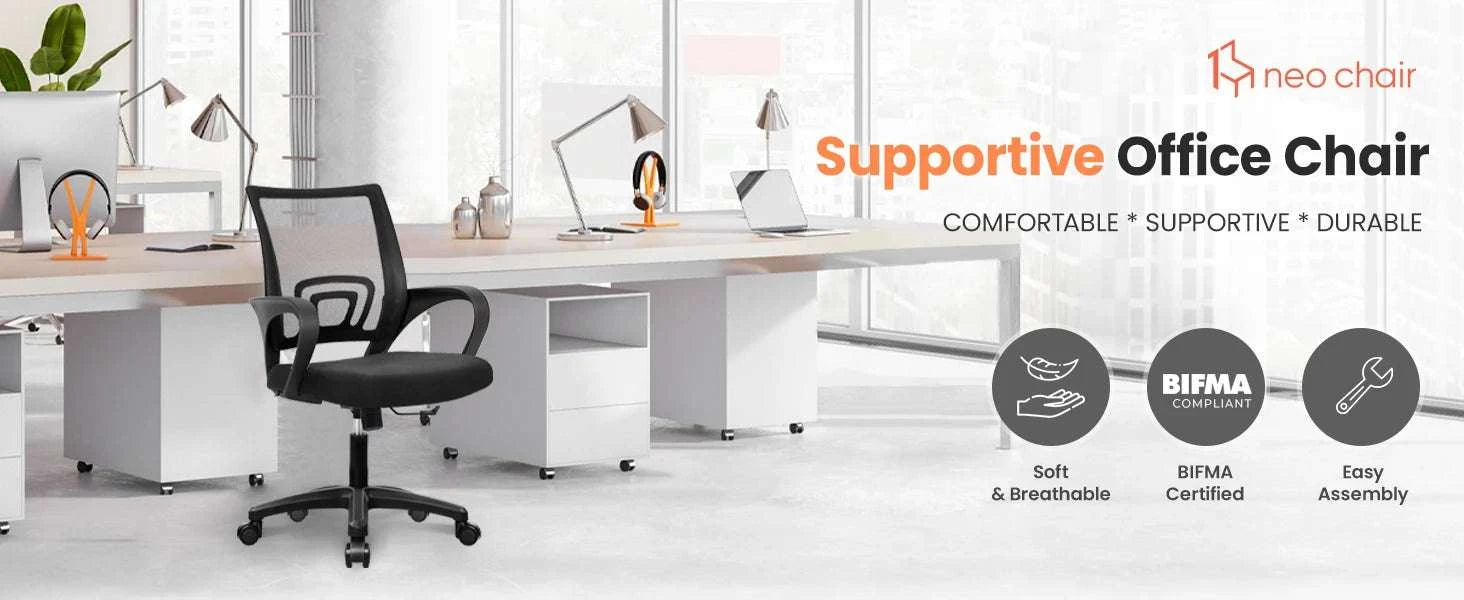 Black Mesh Office Chair with Lumbar Support, Swivel & Adjustable Height-Black / United States