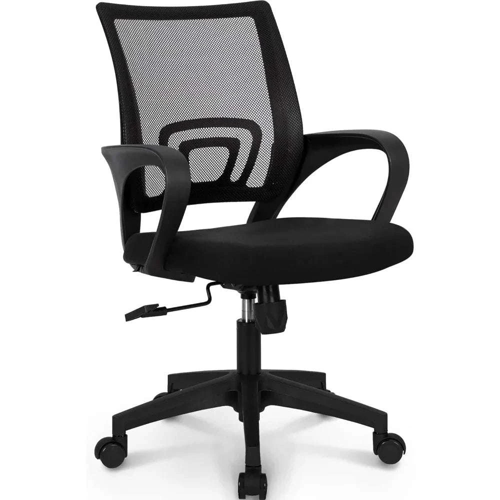 Black Mesh Office Chair with Lumbar Support, Swivel & Adjustable Height-Black / United States