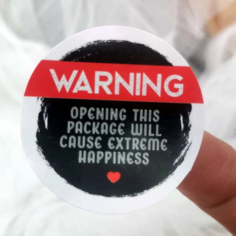 Black & Pink Warning Extreme Happiness Labels – 120 Pack-pink