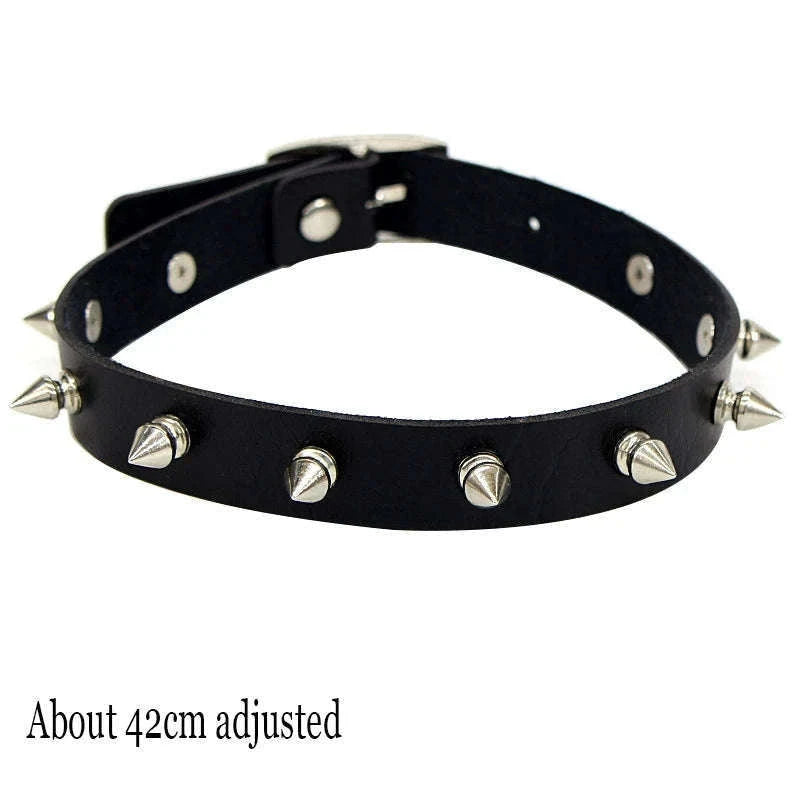 Black PU Leather Heart Lock Choker Necklace-Long Rivet