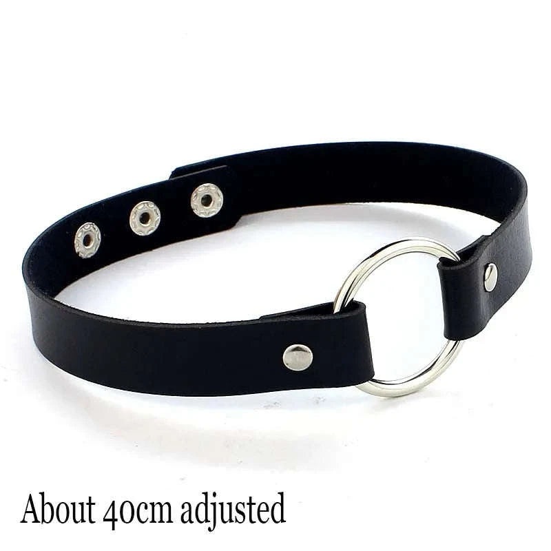 Black PU Leather Heart Lock Choker Necklace-Long Rivet