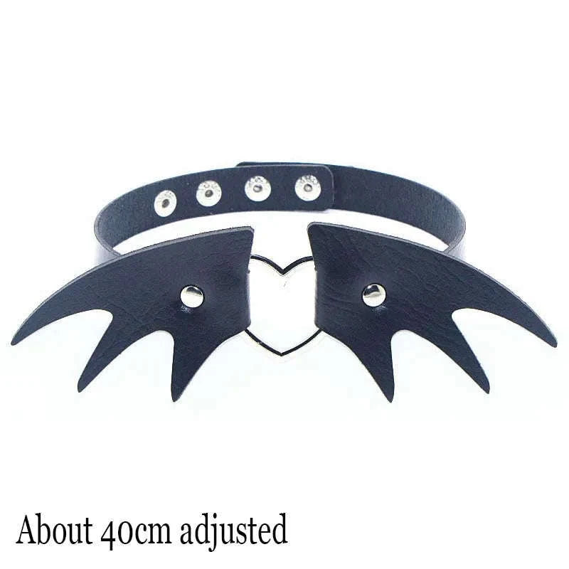 Black PU Leather Heart Lock Choker Necklace-Long Rivet