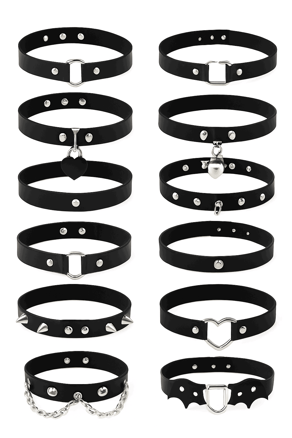 Black PU Leather Heart Lock Choker Necklace-Long Rivet