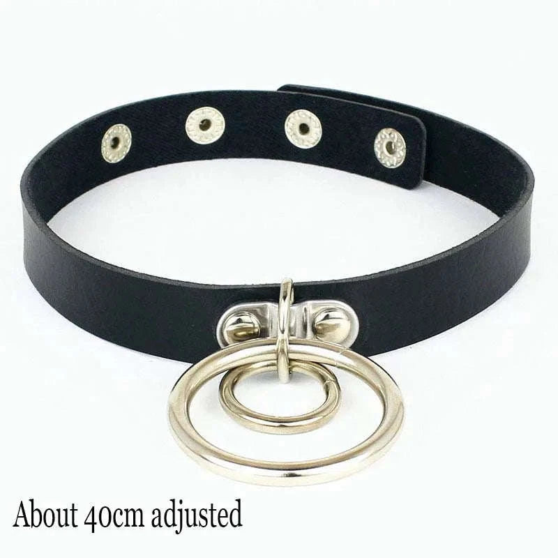 Black PU Leather Heart Lock Choker Necklace-Long Rivet