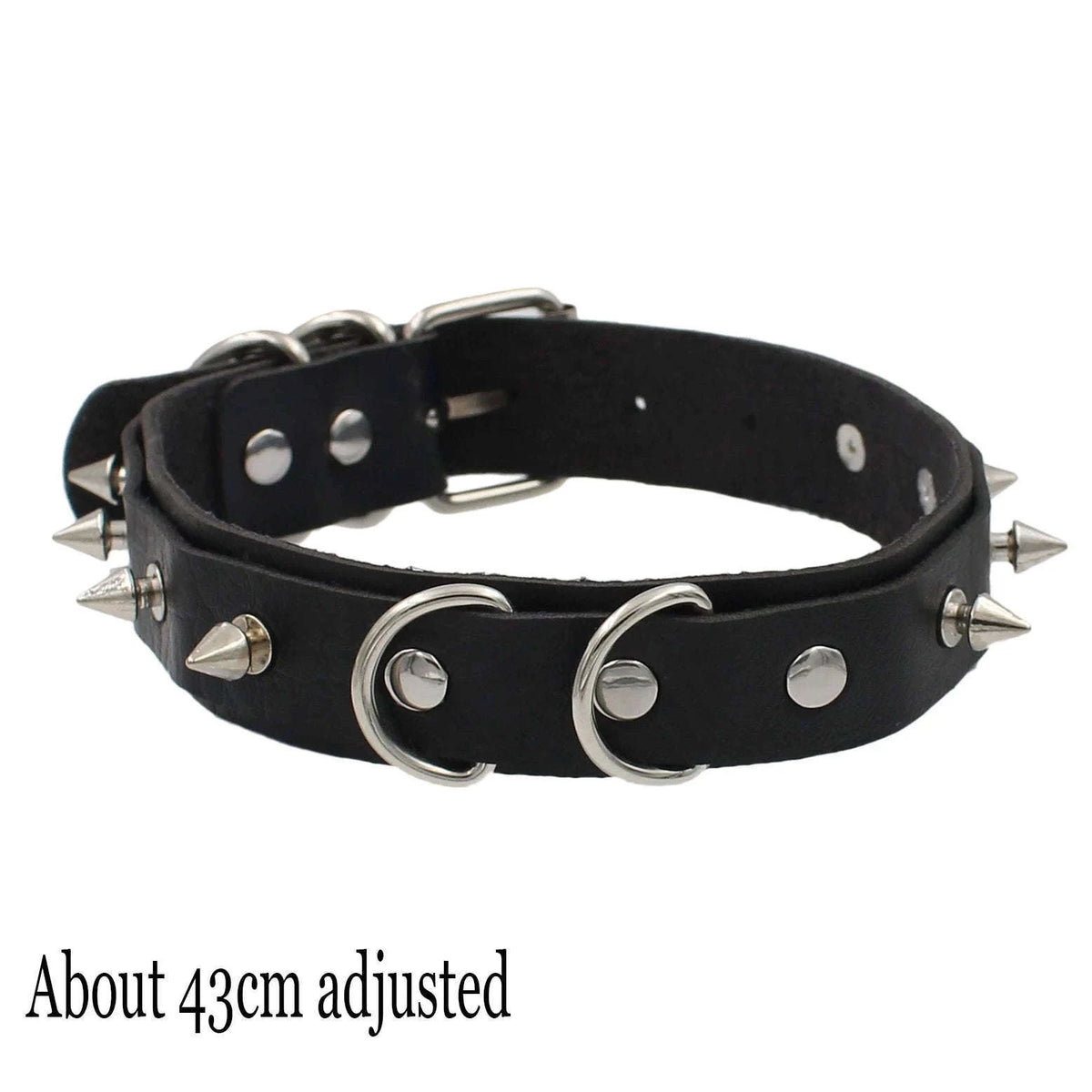 Black PU Leather Heart Lock Choker Necklace-Long Rivet
