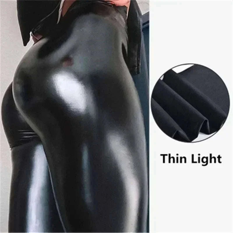 Black PU Leather High-Waist Slimming Leggings-black l / S