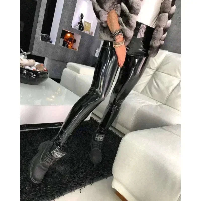 Black PU Leather High-Waist Slimming Leggings-black l / S