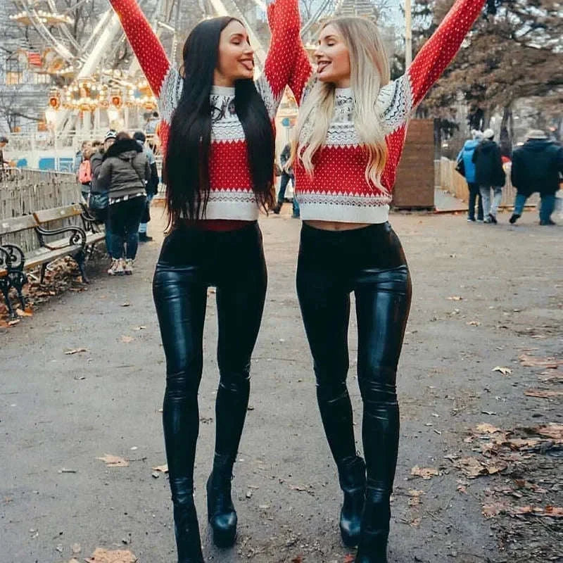 Black PU Leather Tights High-Waist Slimming Leggings-black l / S