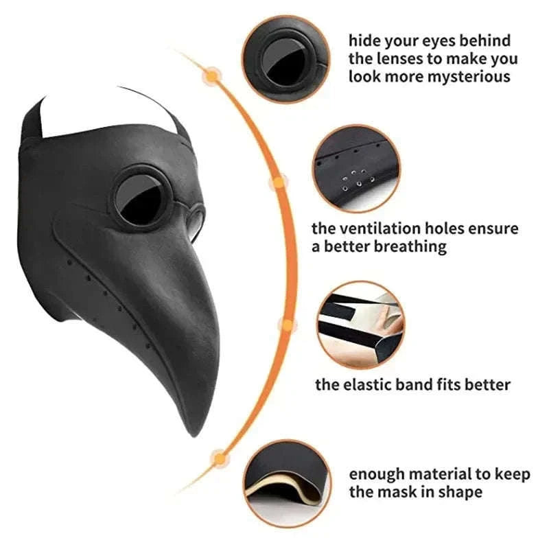 Black Rubber Plague Doctor Mask for Halloween and Cosplay-04