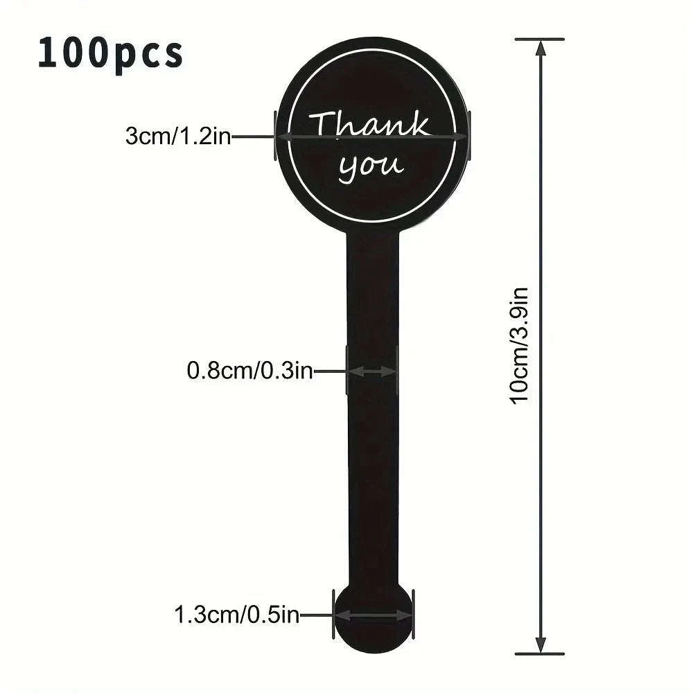 Black Thank You Long Sealing Stickers for Gifts & Packaging-100pcs