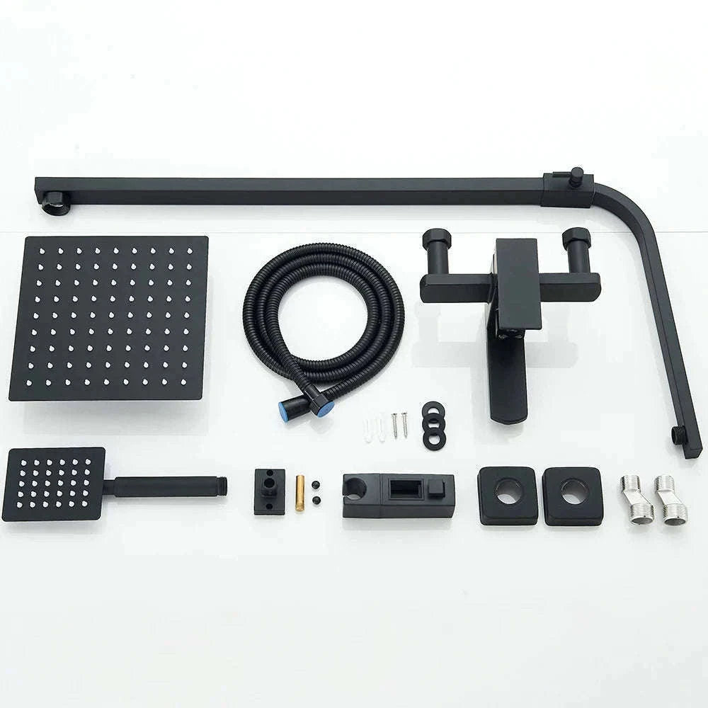 Black Wall Mounted Shower Faucet Set with Swivel Spout-Brushed Nickel / United States