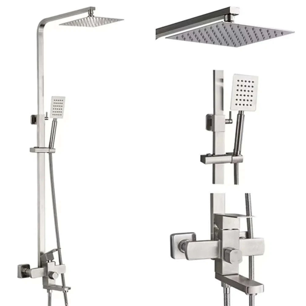 Black Wall Mounted Shower Faucet Set with Swivel Spout-Brushed Nickel / United States