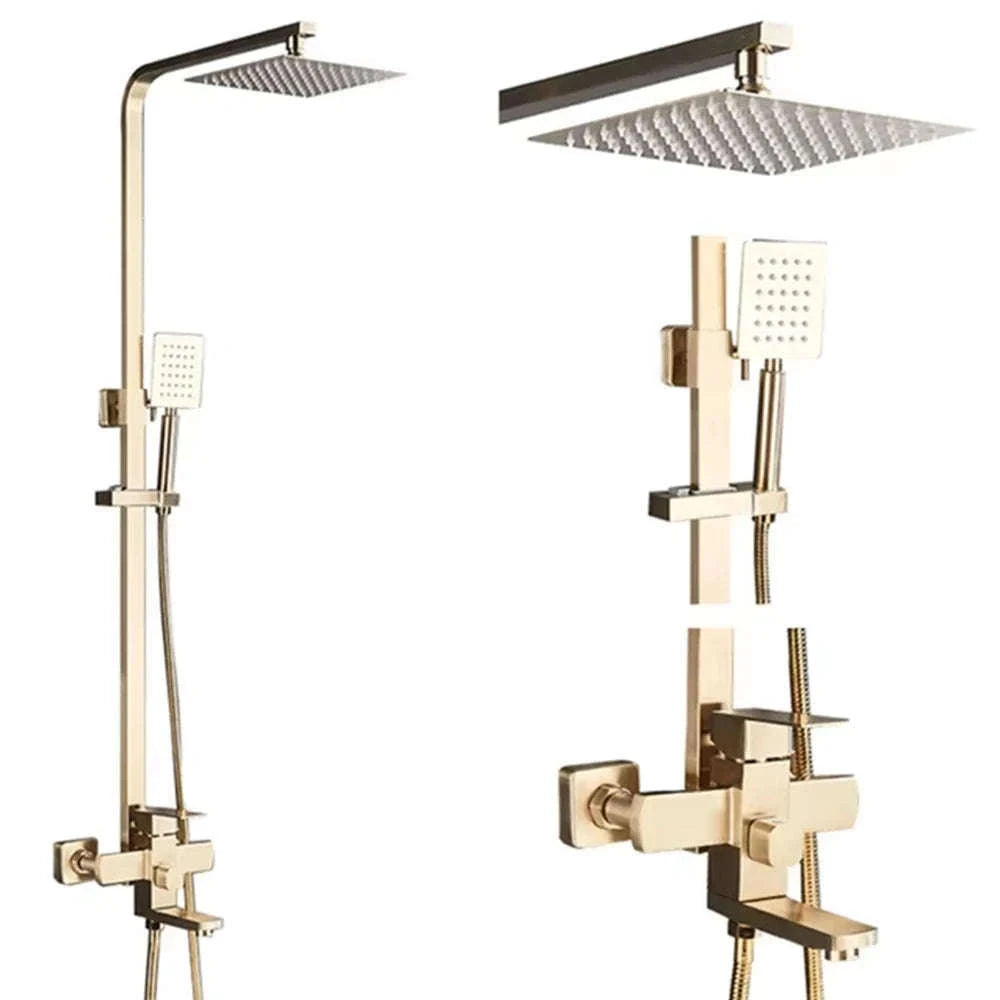 Black Wall Mounted Shower Faucet Set with Swivel Spout-Brushed Nickel / United States