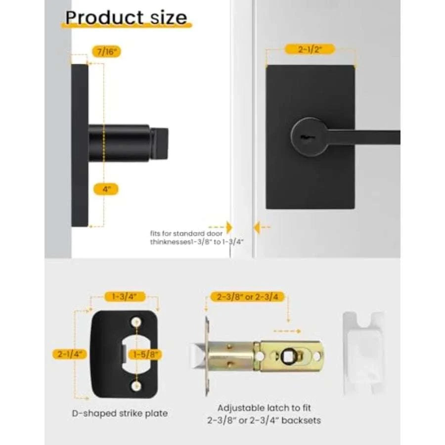 Black Zinc Alloy Door Handle with Keyed Lock for Front Doors-United States / MatteBlack