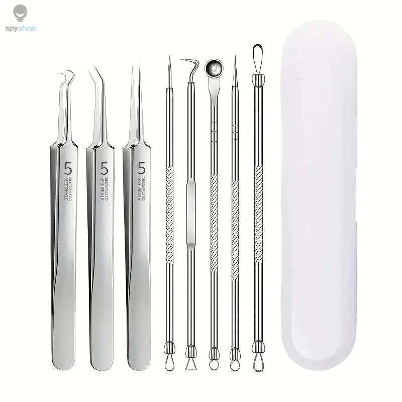 Blackhead Remover Kit – 8-Piece Stainless Steel Acne & Blemish Extraction Set-Silvery 8 pcs