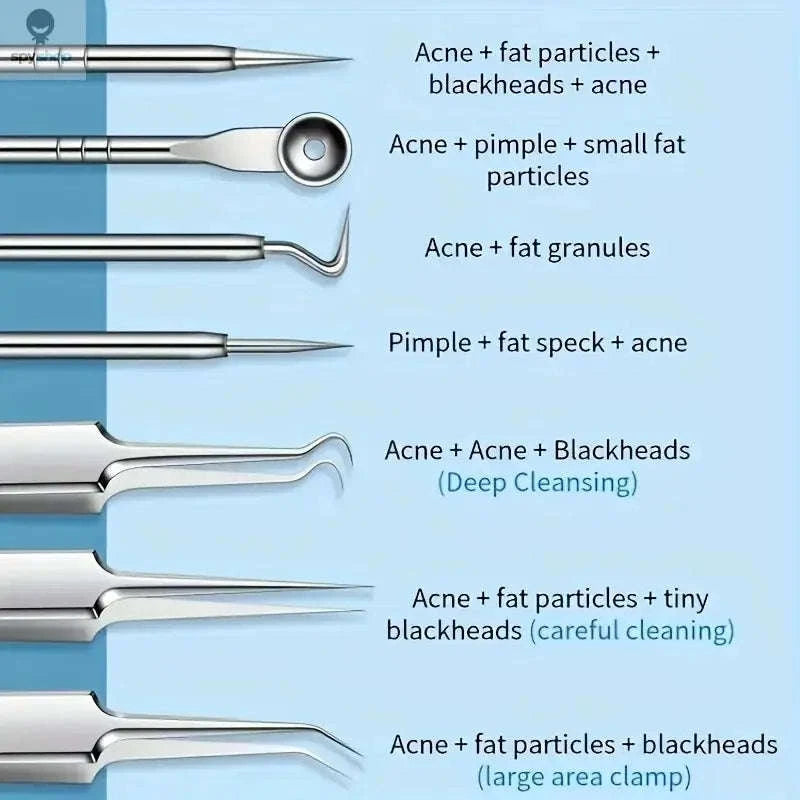 Blackhead Remover Kit – 8-Piece Stainless Steel Acne & Blemish Extraction Set-Silvery 8 pcs