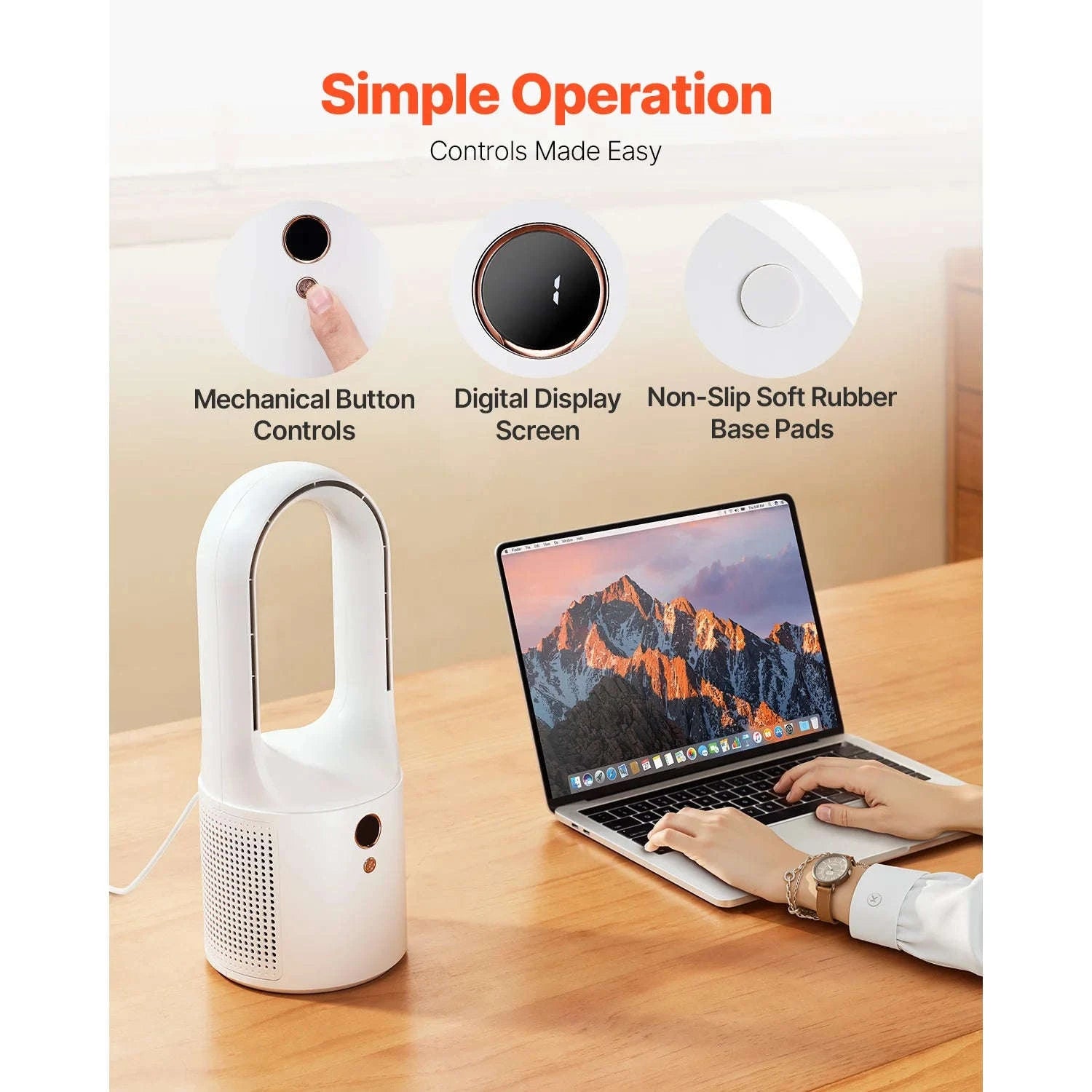 Bladeless Desk Fan with 6 Speeds Quiet 7W Cooling Tower-Without battery / United States